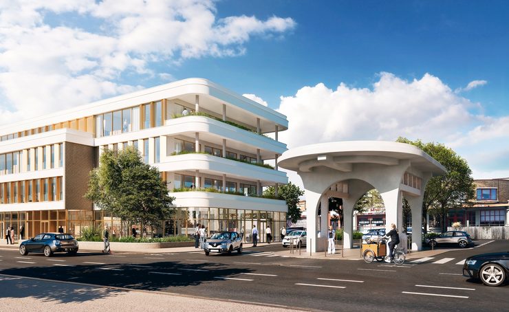 Perspective du futur bâtiment du centre d’affaires CREANOR à Coudekerque-Branche, conçu par D’houndt + Bajart Architectes